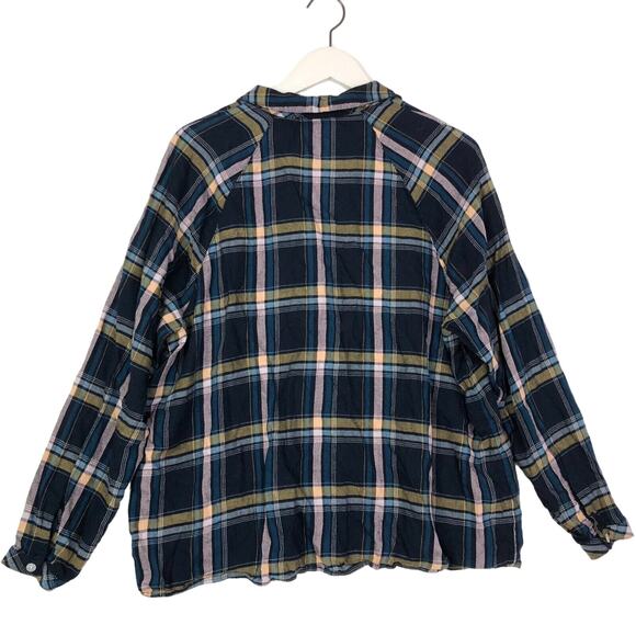 J.Jill Brushed Cotton Modal Blend Bias Trim Plaids Blue Button up Shirt M - Picture 9 of 12